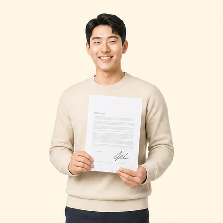 연체자 기아 모닝 장기렌트카 서면 견적서를 들고 있는 고객